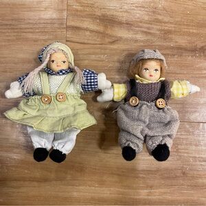 Vintage Bisque Porcelain Face, Cloth Body, Miniature Boy & Girl Dolls, 6" Tall,